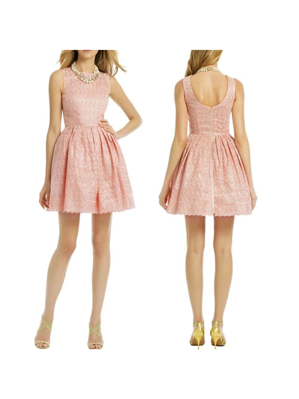 Allison Parris Julia Eyelet Mini Skater Dress in Blush Pink Size 10